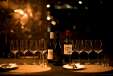 Wine and glasses on table